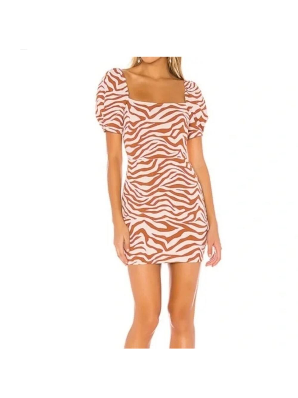 Lovers + friends kian zebra dress Sz Xs puff short sleeve mini party Babydoll
